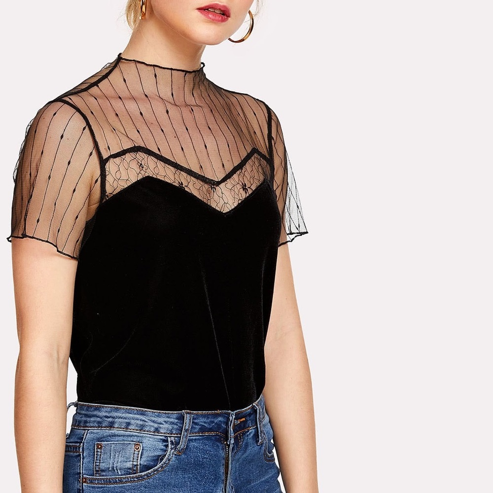 Velvet & Mesh Top โ ๏ธ - Picture 3 of 5